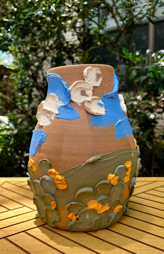 Large Sculpted sky vase