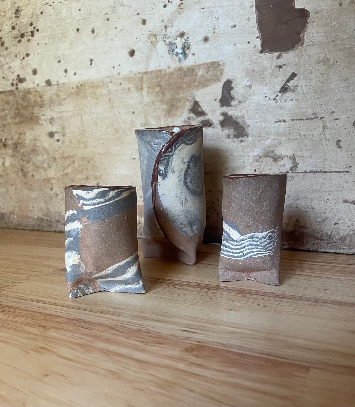 Set of 3 "damascus" mini vases