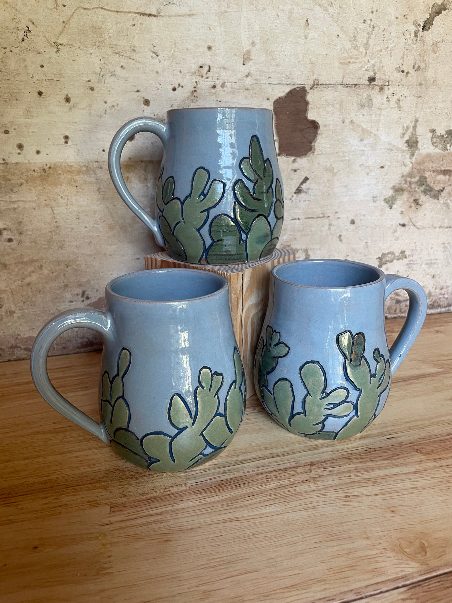 Prickly Pear Mugs in Sky Blue