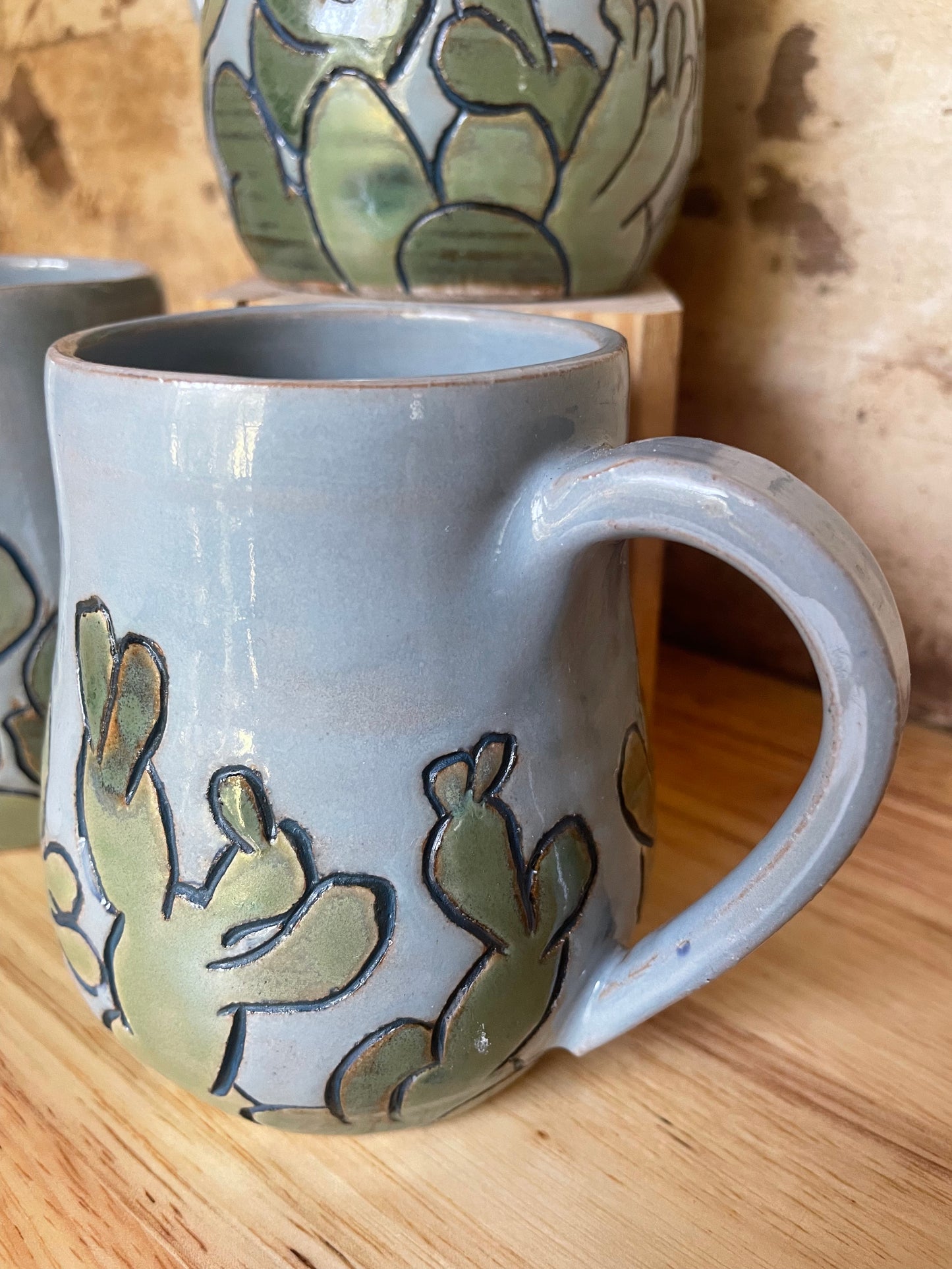 Prickly Pear Mugs in Sky Blue
