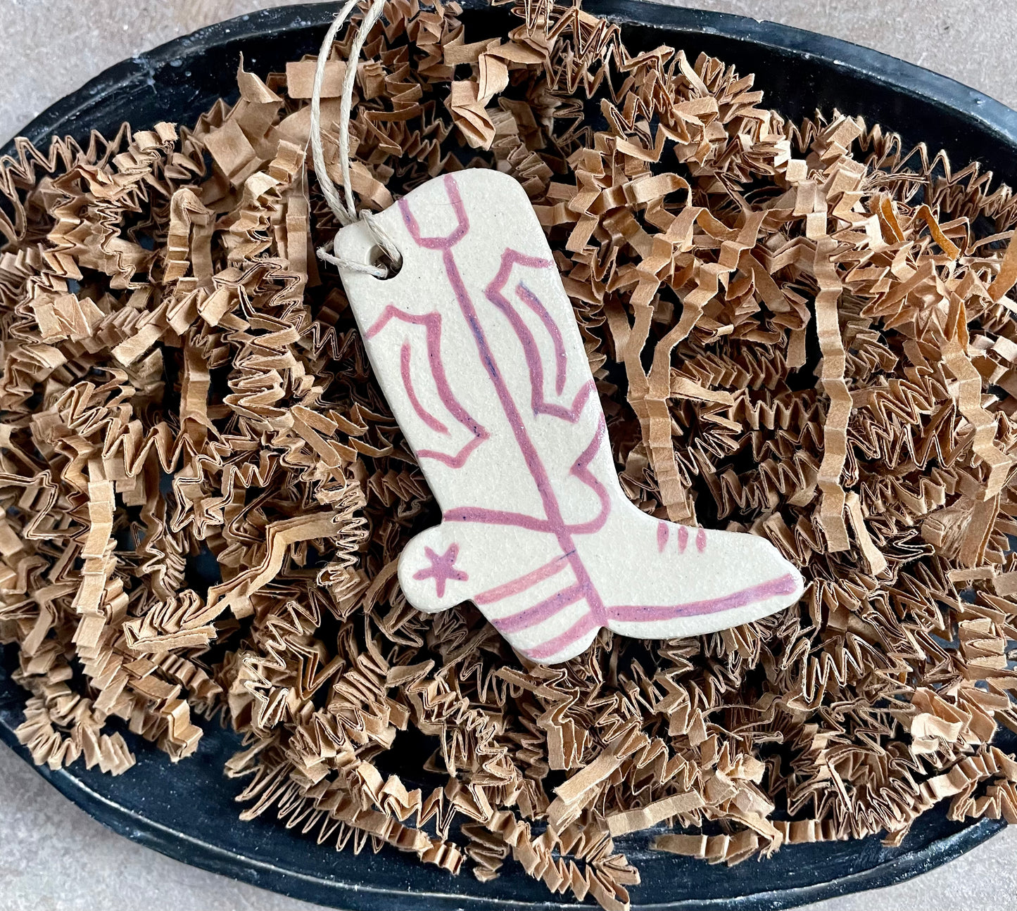 Pink cowgirl boot ornament