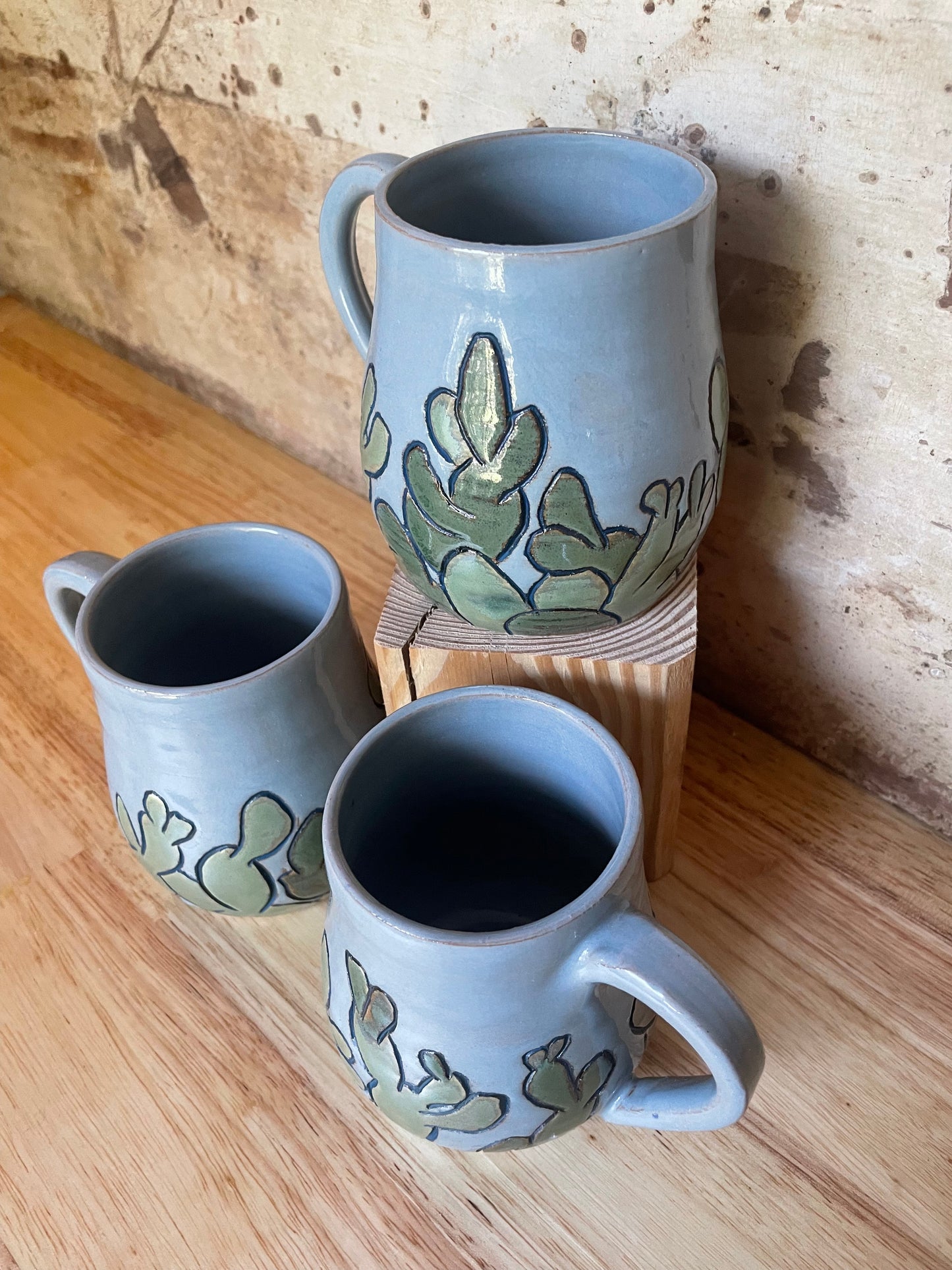 Prickly Pear Mugs in Sky Blue